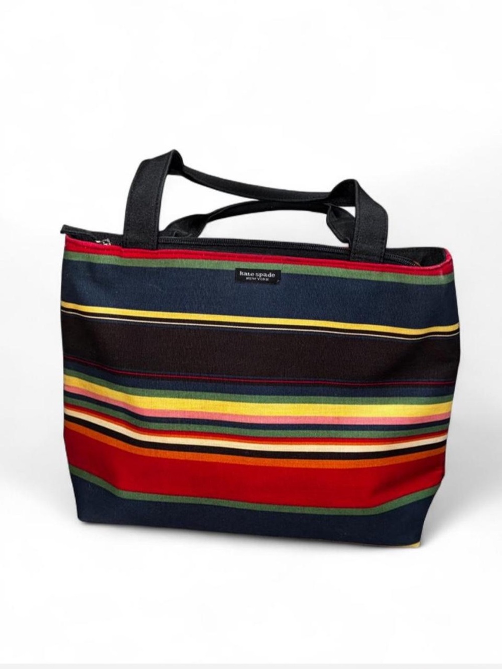 kate spade Navy Multicolor Striped Tote with Red Accents